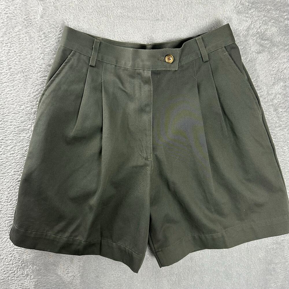 Vintage 90s Olive Green Pleated High-Waisted Safari Mom Shorts Size 8 Cotton